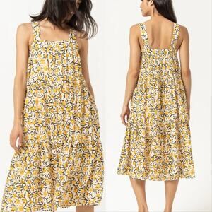 Lilla P Peplum Seam Tiered Floral Tank Midi Dress Yellow XS